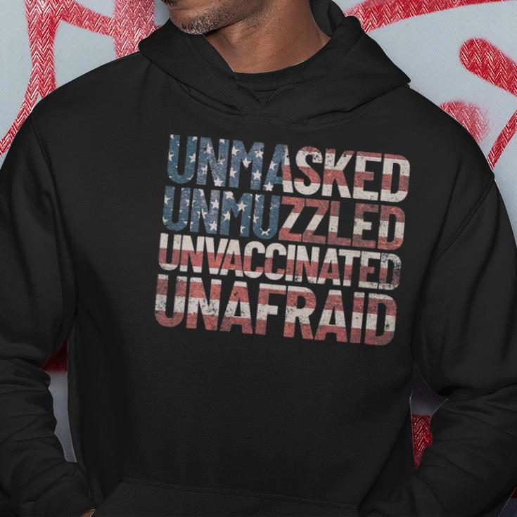Unmasked Unmuzzled Unvaccinated Unafraid Usa Flag July 4Th Hoodie Unique Gifts
