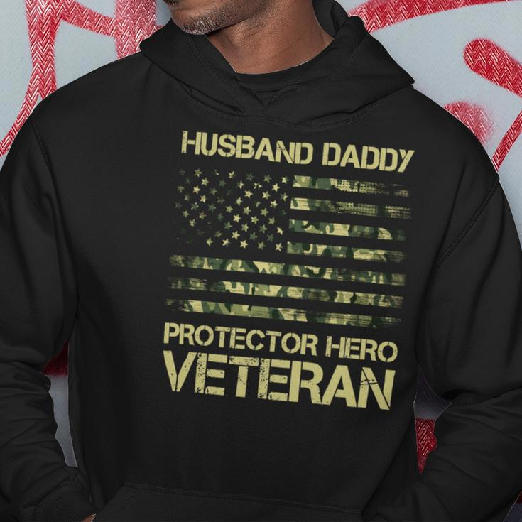 Veteran Husband Daddy Protector Hero Veteran American Flag Vintage Dad 2 Navy Soldier Army Military Hoodie Unique Gifts