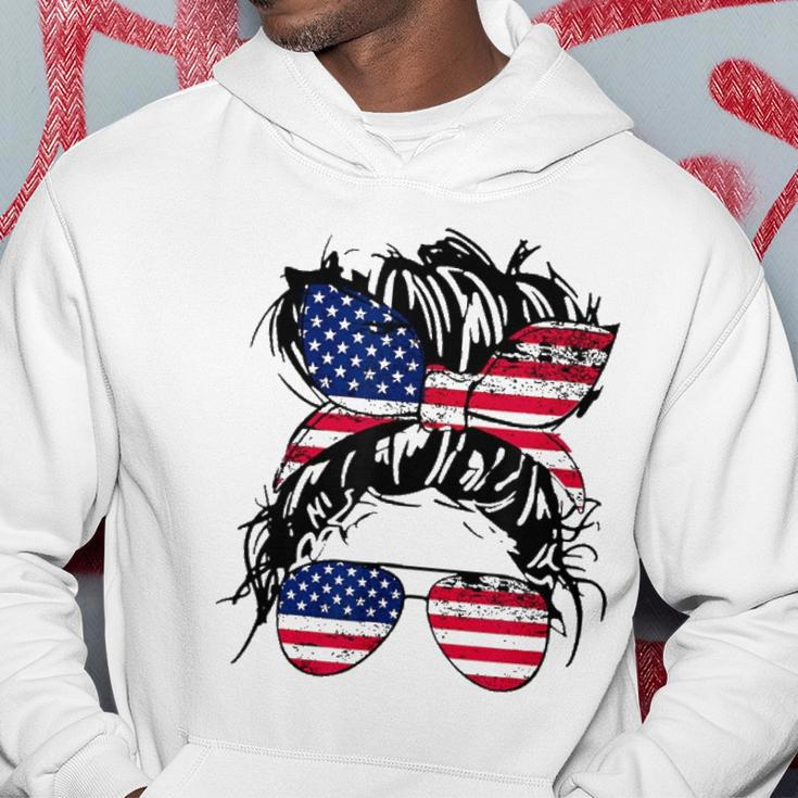 4Th Of July American Flag Patriotic Daughter Messy Bun Usa Hoodie Unique Gifts
