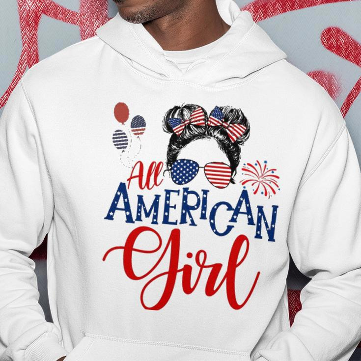 All American Girl 4Th Of July Messy Bun Sunglasses Usa Flag Hoodie Unique Gifts