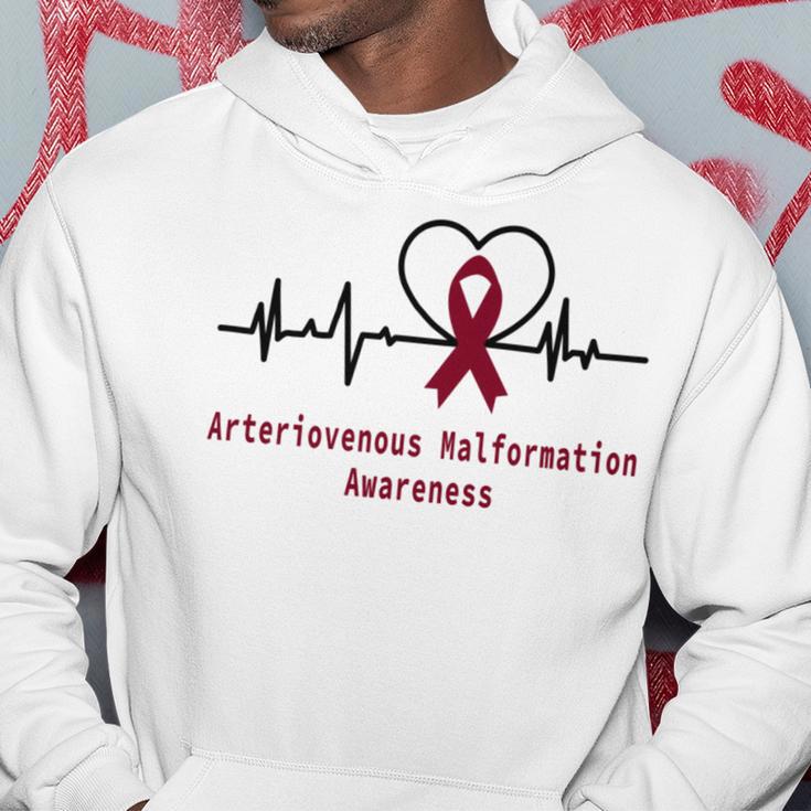 Arteriovenous Malformation Awareness Heartbeat Burgundy Ribbon Arteriovenous Malformation Support Arteriovenous Malformation Awareness Hoodie Funny Gifts