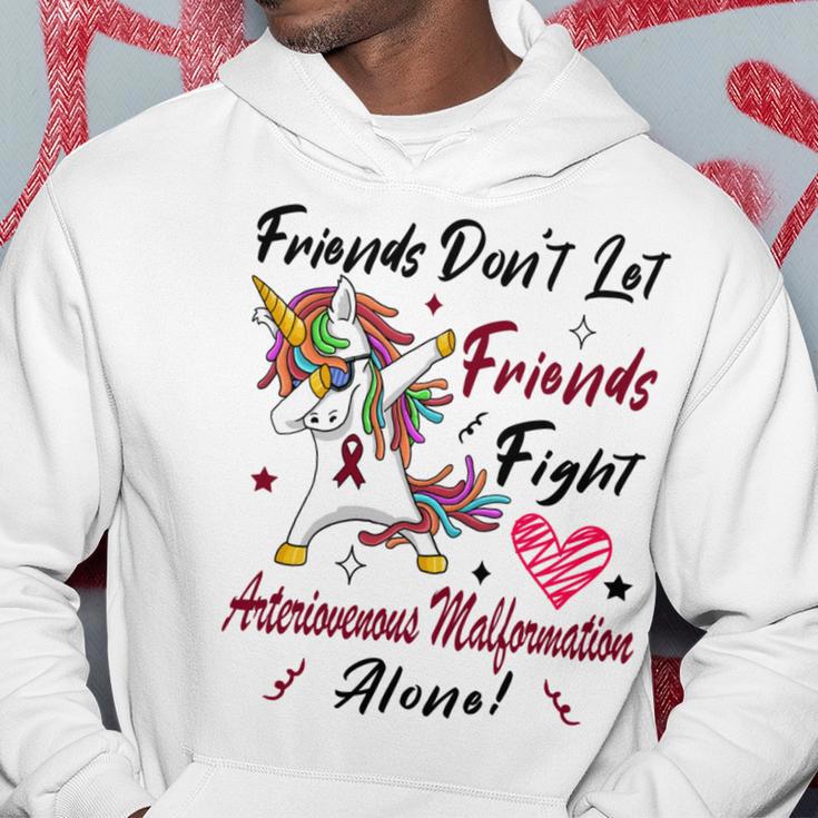 Friends Dont Let Friends Fight Arteriovenous Malformation Alone Unicorn Burgundy Ribbon Arteriovenous Malformation Support Arteriovenous Malformation Awareness Hoodie Funny Gifts