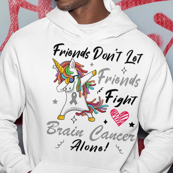 Friends Dont Let Friends Fight Brain Cancer Alone Unicorn Grey Ribbon Brain Cancer Brain Cancer Awareness Hoodie Funny Gifts