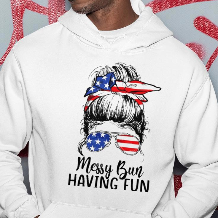 Funny Messy Bun Having Fun American Flag Merica 4Th Of July Hoodie Unique Gifts