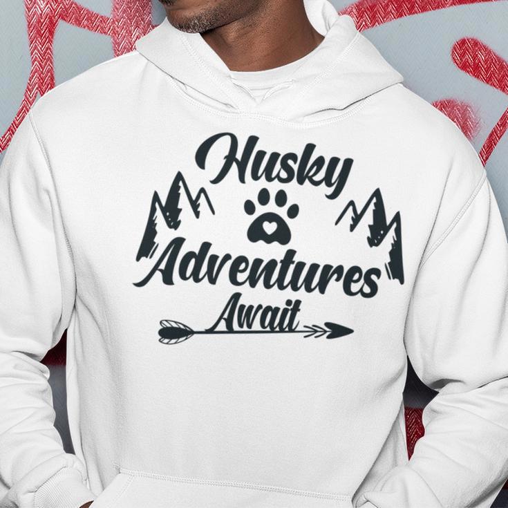 Husky Adventure Await Siberian Husky Adventures Hiking With Huskies Gift For Husky Lover V2 Hoodie Funny Gifts