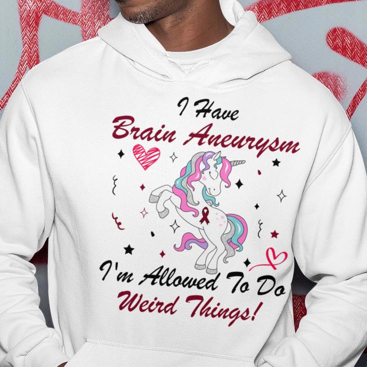 I Have Brain Aneurysm Im Allowed To Do Weird Things Unicorn Burgundy Ribbon Brain Aneurysm Bpd Brain Aneurysm Hoodie Funny Gifts