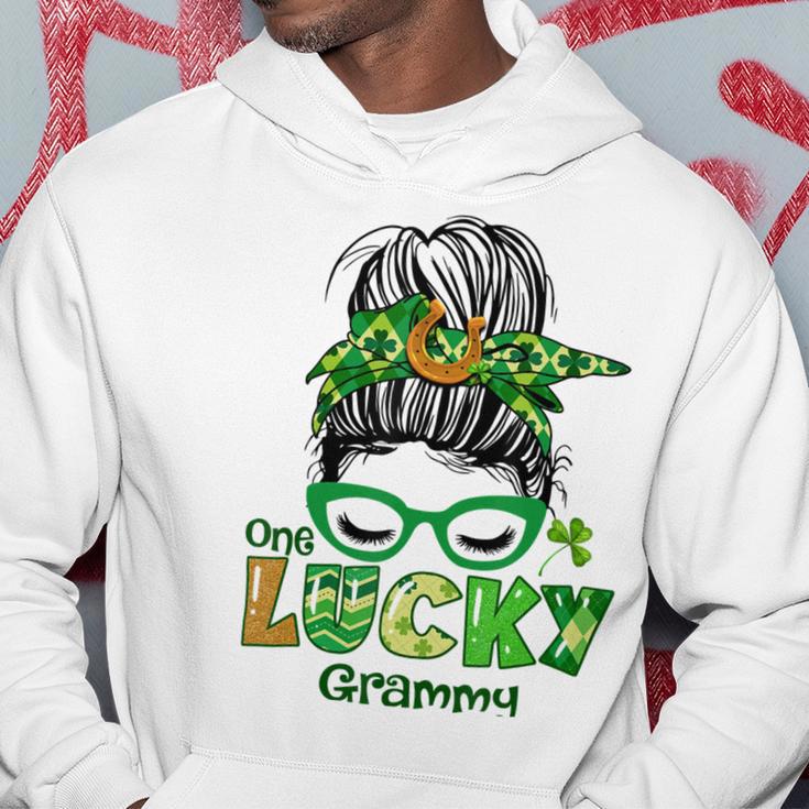 One Lucky Grammy Messy Bun Leopard St Patricks Day Hoodie Funny Gifts