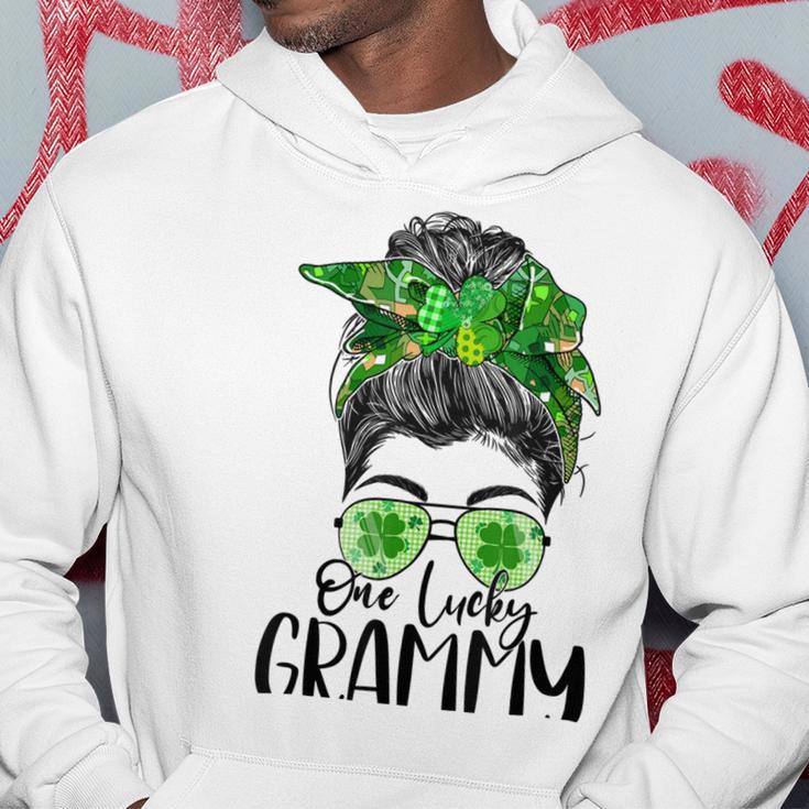 One Lucky Grammy Messy Bun Lucky Shamrock St Patricks Day Hoodie Funny Gifts