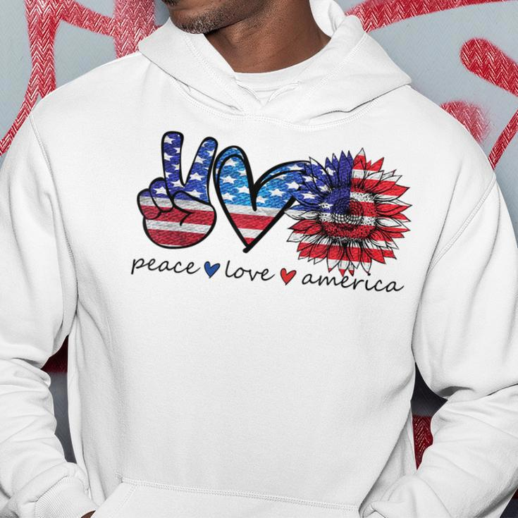 Peace Love America Flag Sunflower 4Th Of July Memorial Day Hoodie Funny Gifts