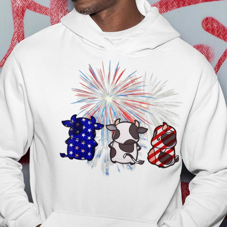 Red White Blue Cow Fireworks Patriotic 4Th Of July Hoodie Funny Gifts