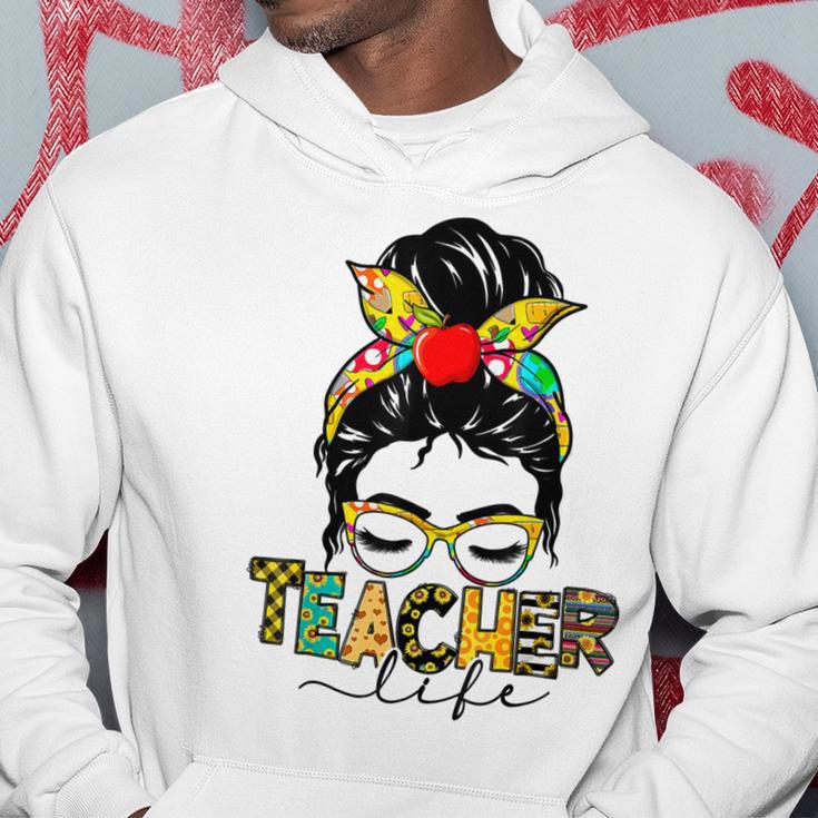 Teacher Life Messy Bun Hair Women Teachers Day Hoodie Funny Gifts