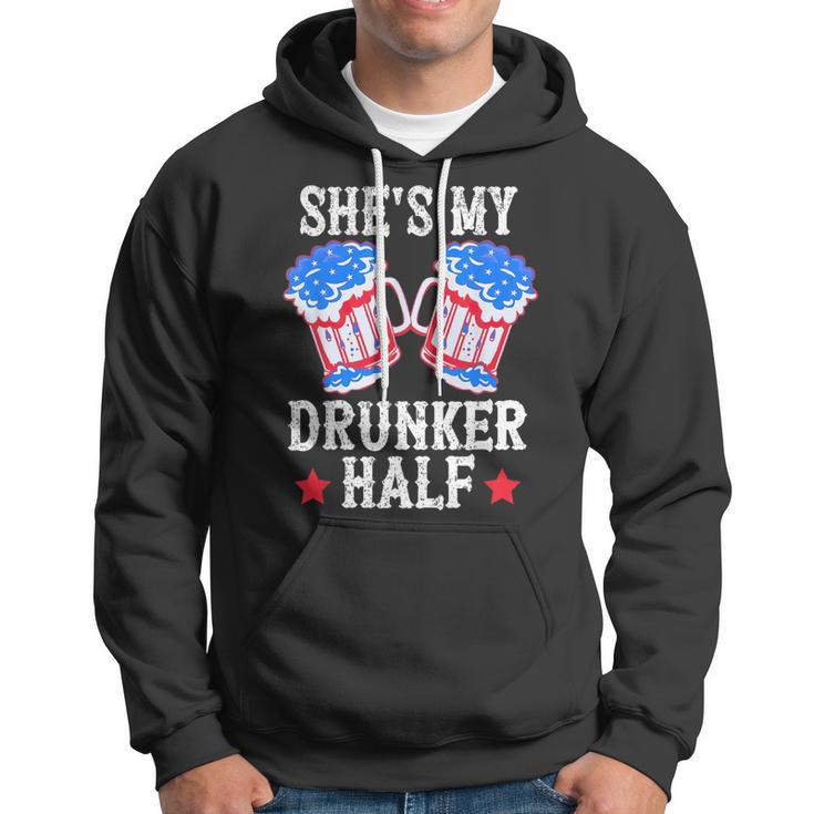 4Th Of July Matching Couple Shes Is My Drunker Half Hoodie