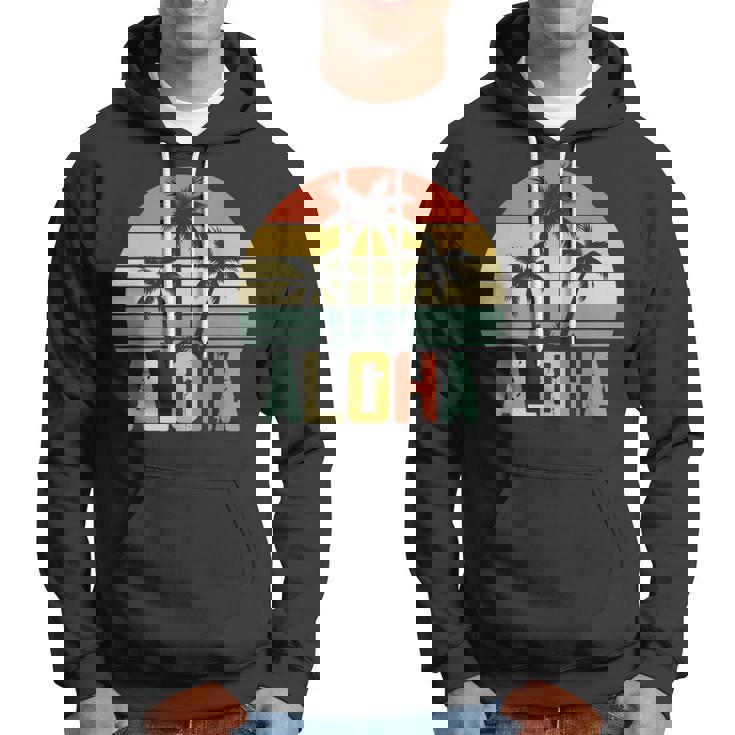 Aloha Hawaii Hawaiian Island Palm Beach Surfboard Surf Retro Hoodie