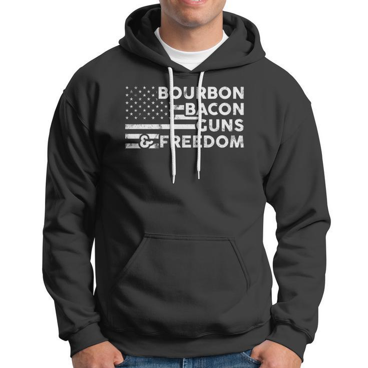 Bourbon Bacon Guns & Freedom 4Th Of July Patriotic Usa Flag Hoodie