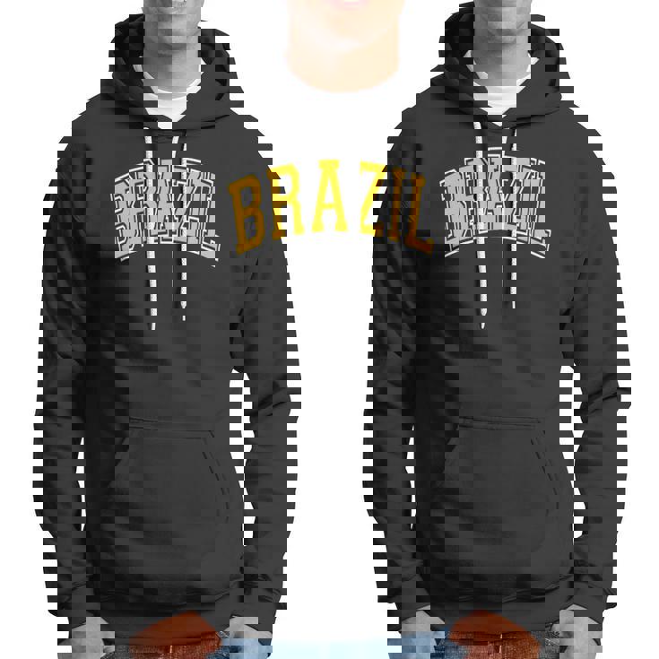 Brazil Varsity Style Amber Text Hoodie