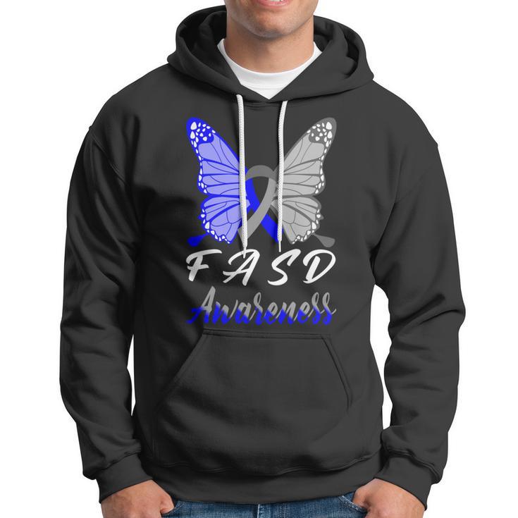 Fasd Awareness Butterfly Blue And Grey Ribbon Fetal Alcohol Spectrum Disorder Fetal Alcohol Spectrum Disorder Awareness Hoodie