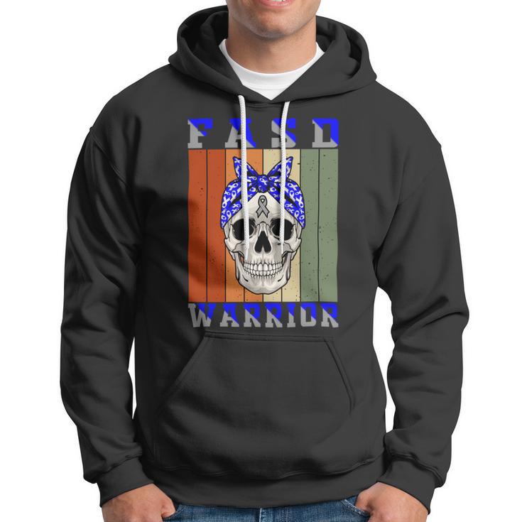 Fasd Warrior Skull Women Vintage Blue And Grey Ribbon Fetal Alcohol Spectrum Disorder Fetal Alcohol Spectrum Disorder Awareness Hoodie