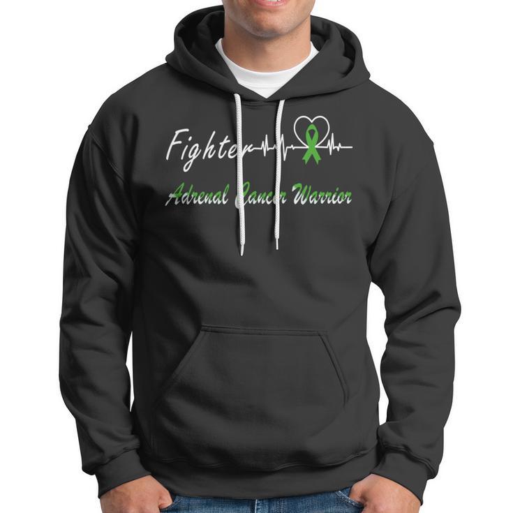 Fighter Adrenal Cancer Warrior Heartbeat Green Ribbon Adrenal Cancer Adrenal Cancer Awareness Hoodie