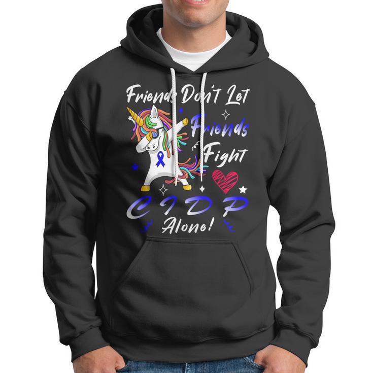 Friends Dont Let Friends Fight Chronic Inflammatory Demyelinating Polyneuropathy Cidp Alone Unicorn Blue Ribbon Cidp Support Cidp Awareness V2 Hoodie