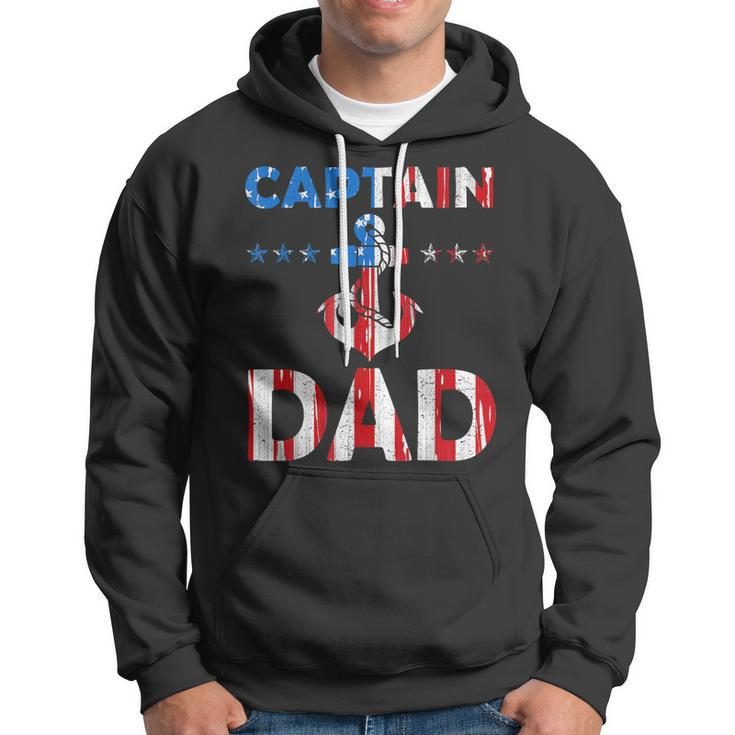 Funny Captain Dad Boat Owner American Flag 4Th Of July Hoodie