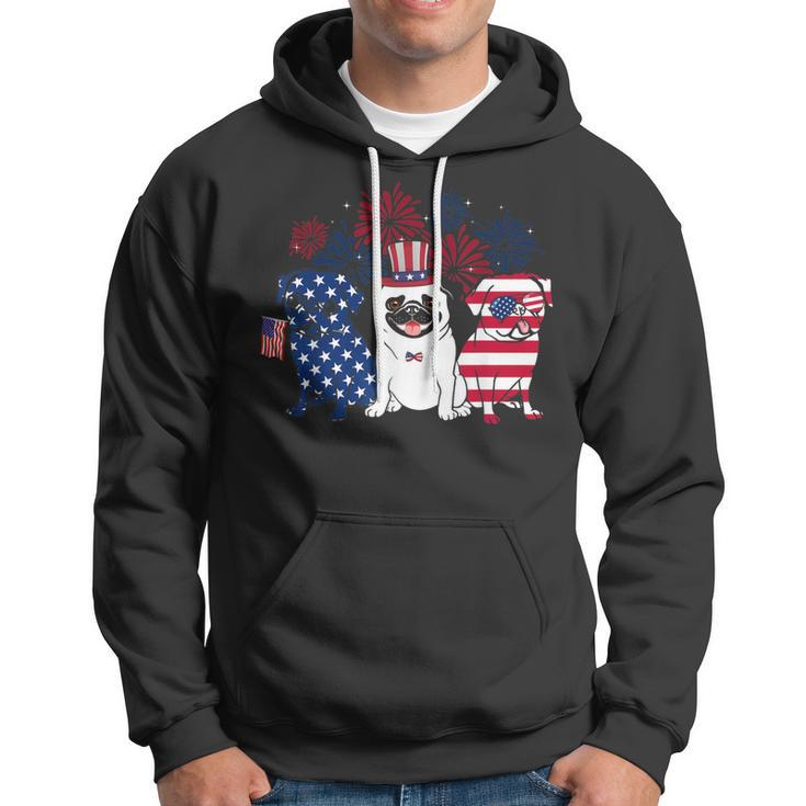 Happy 4Th July Three Blue White Pug And Red Hoodie
