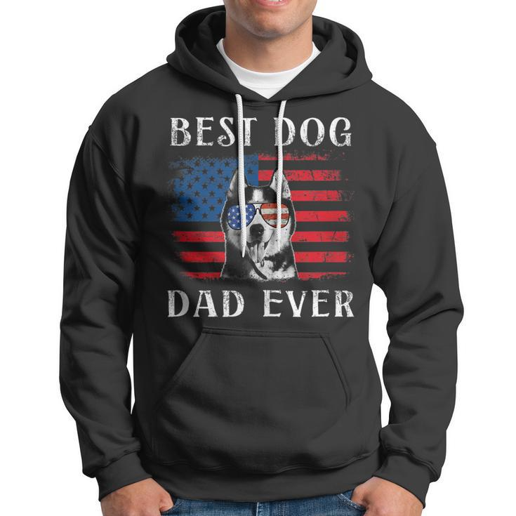 Mens Best Dog Dad Ever Husky American Flag 4Th Of July Hoodie