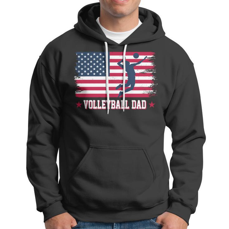 Mens Proud Volleyball Dad American Flag 4Th Of July Freedom Hoodie