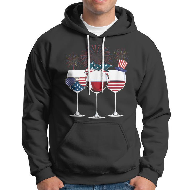 Red White And Blue Wine Glass 4Th Of July Hoodie