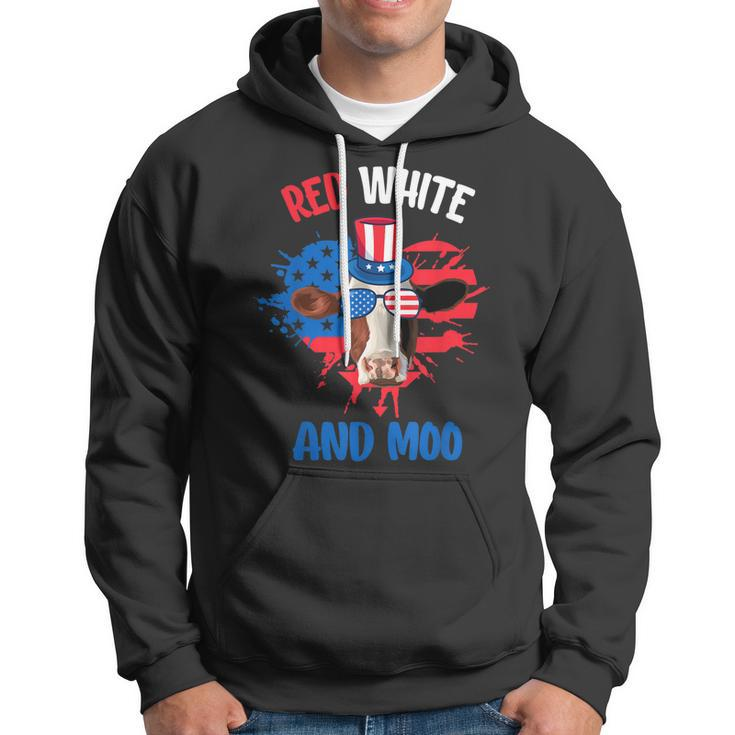 Red White And Moo Patriotic Cow Farmer 4Th Of July Hoodie