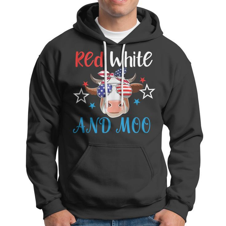 Red White And Moo Patriotic Cow Usa Flag 4Th Of July Farmer Hoodie