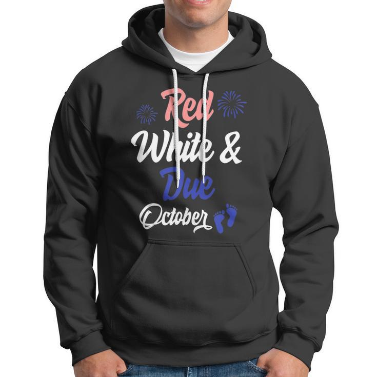 Red White Due October 4Th Of July Pregnancy Announcement Hoodie