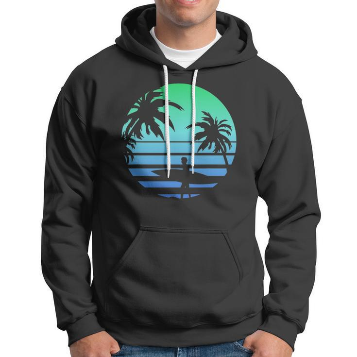 Retro Water Sport Surfboard Palm Tree Sea Tropical Surfing Hoodie