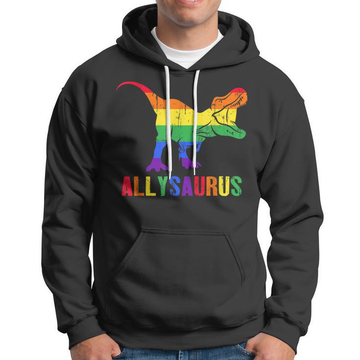 T Rex Dinosaur Lgbt Gay Pride Flag Allysaurus Ally Hoodie