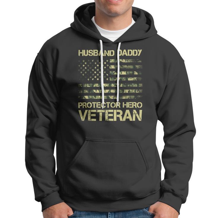 Veteran Husband Daddy Protector Hero Veteran American Flag Vintage Dad 2 Navy Soldier Army Military Hoodie