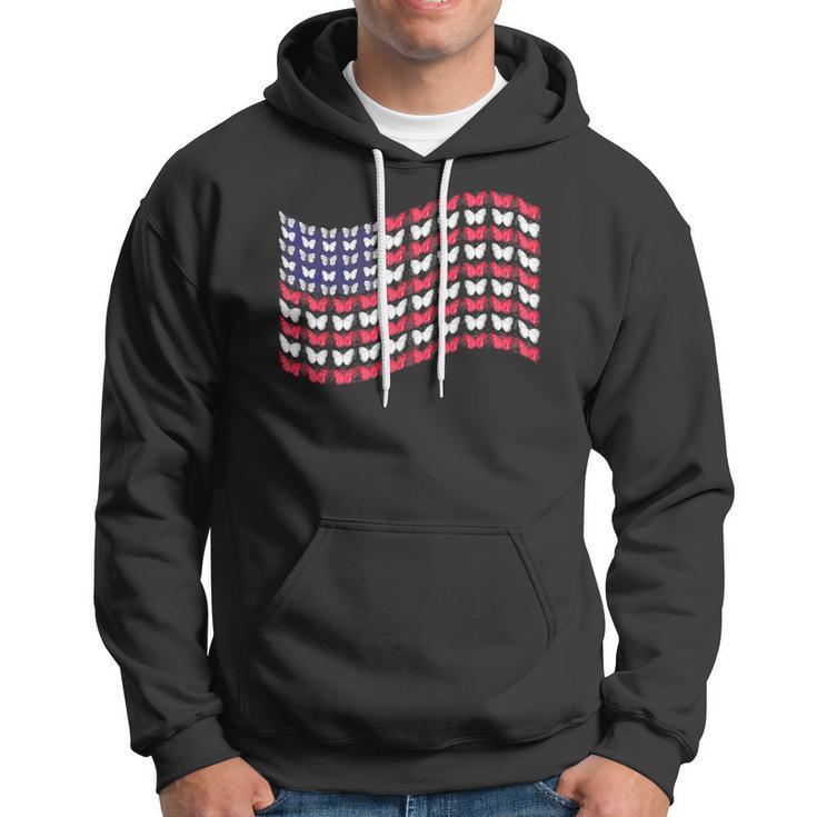 Womens Butterflies American Flag 4Th Of July Usa Butterfly Flag Hoodie