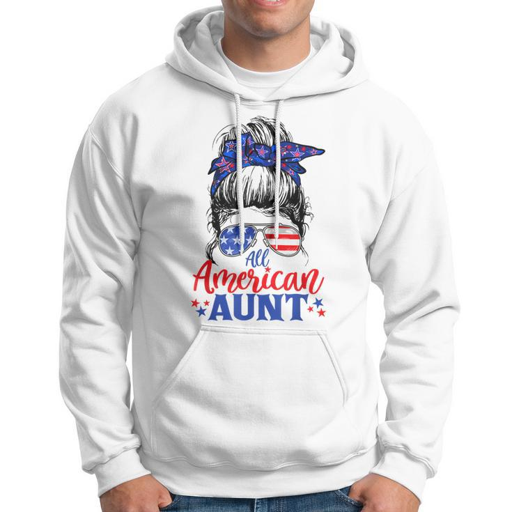 4Th Of July All American Aunt Messy Bun Patriotic Usa Flag Hoodie