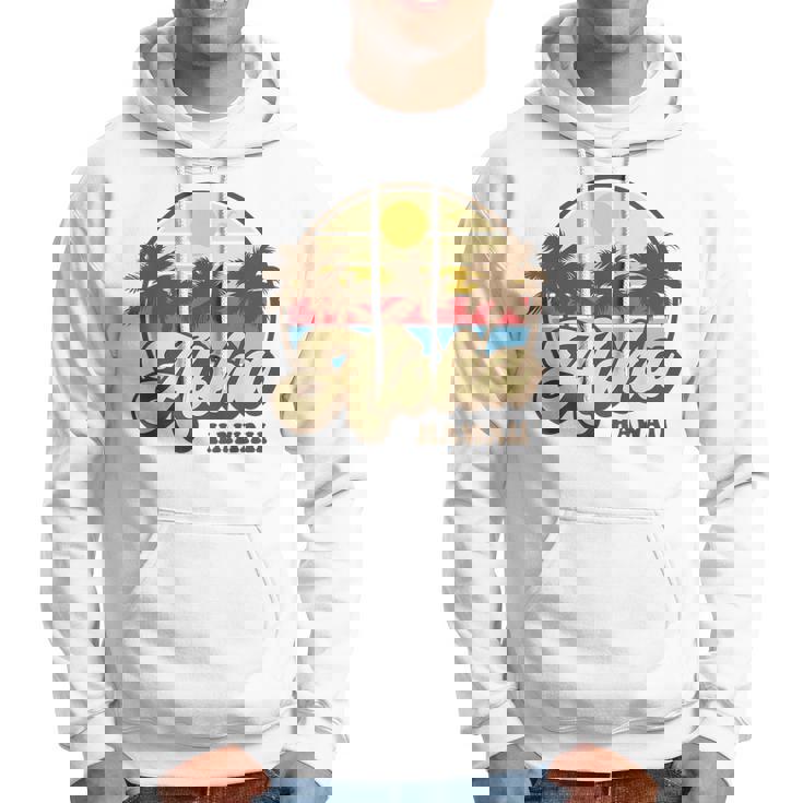 Aloha Hawaii Hawaiian Island Palm Surfboard Beach Surf Retro Hoodie