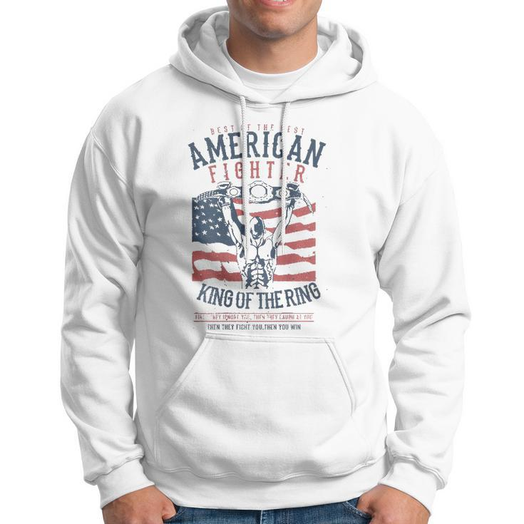 Boxer Graphic With Belt Gloves & American Flag Distressed Hoodie