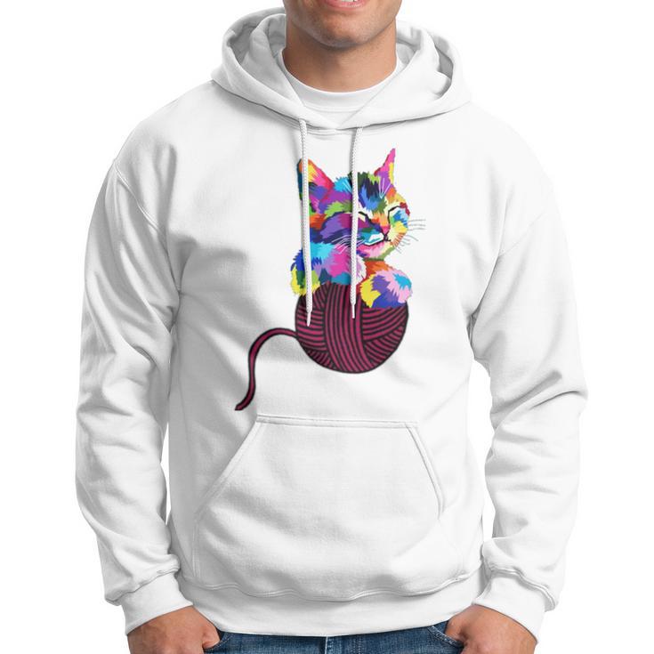 Cute Cat Gift For Kitten Lovers Colorful Art Kitty Adoption Hoodie