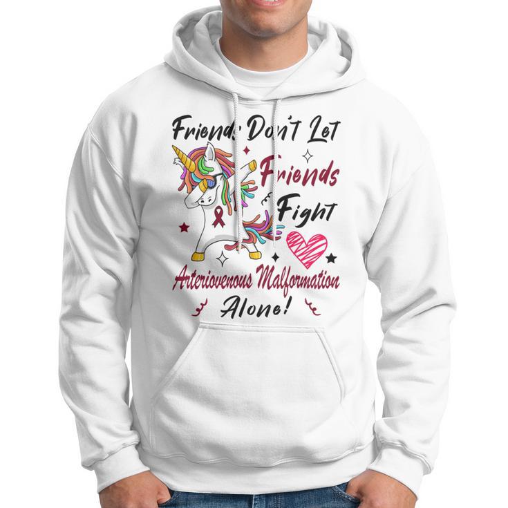 Friends Dont Let Friends Fight Arteriovenous Malformation Alone Unicorn Burgundy Ribbon Arteriovenous Malformation Support Arteriovenous Malformation Awareness Hoodie