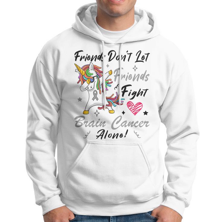 Friends Dont Let Friends Fight Brain Cancer Alone Unicorn Grey Ribbon Brain Cancer Brain Cancer Awareness Hoodie