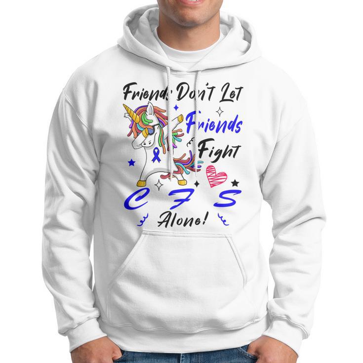 Friends Dont Let Friends Fight Chronic Fatigue Syndrome Cfs Alone Unicorn Blue Ribbon Chronic Fatigue Syndrome Support Cfs Awareness Hoodie