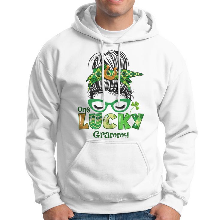 One Lucky Grammy Messy Bun Leopard St Patricks Day Hoodie