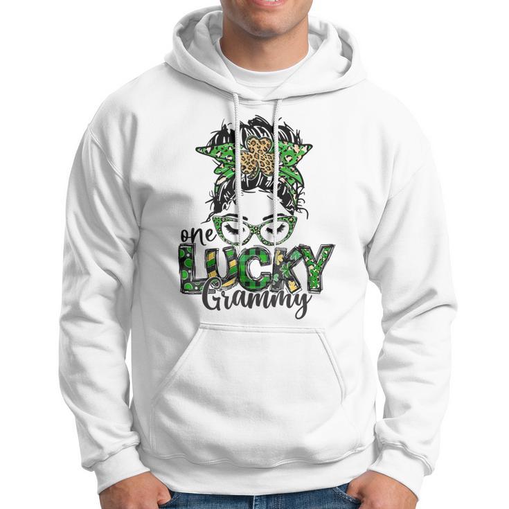 One Lucky Grammy St Patricks Day Messy Bun Leopard Hoodie