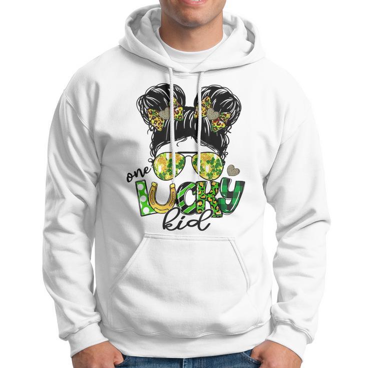 One Lucky Kid Messy Bun Shamrock St Patricks Day Hoodie