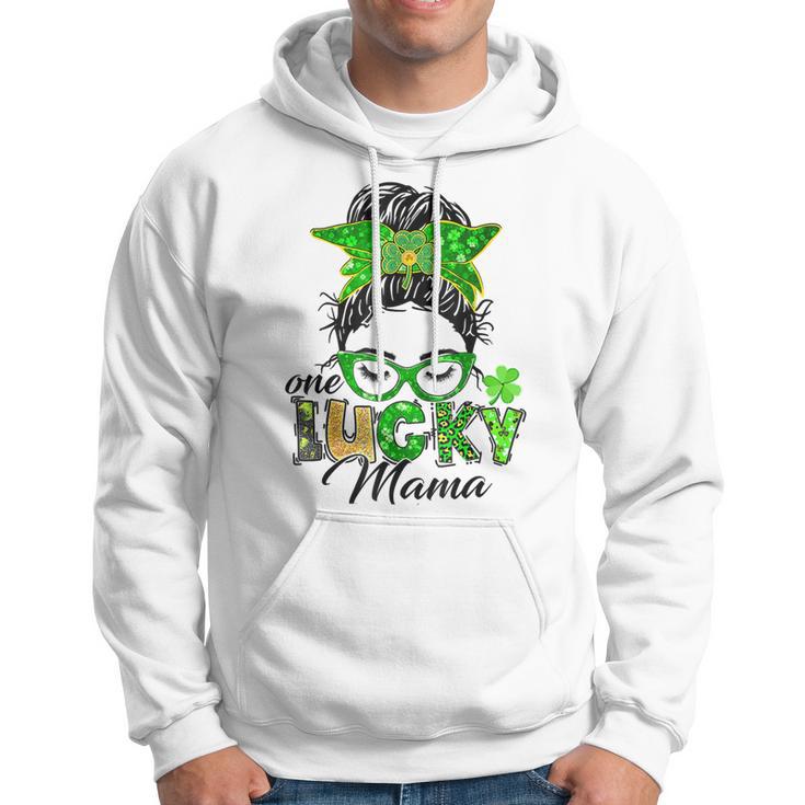 One Lucky Mama St Patricks Day Irish Shamrock Messy Bun Mom Hoodie