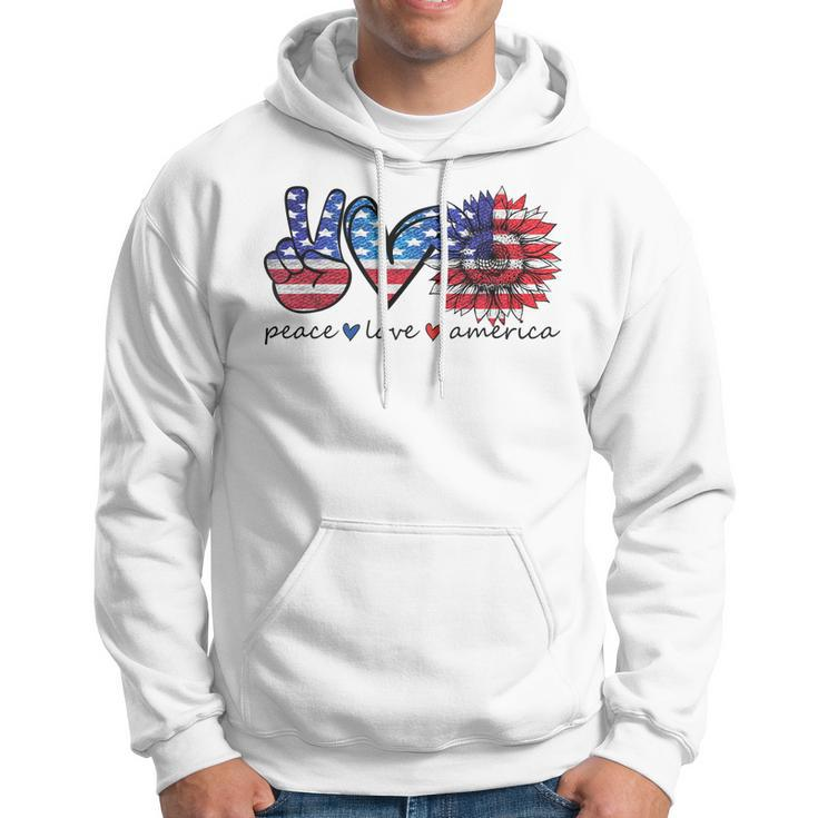 Peace Love America Flag Sunflower 4Th Of July Memorial Day Hoodie