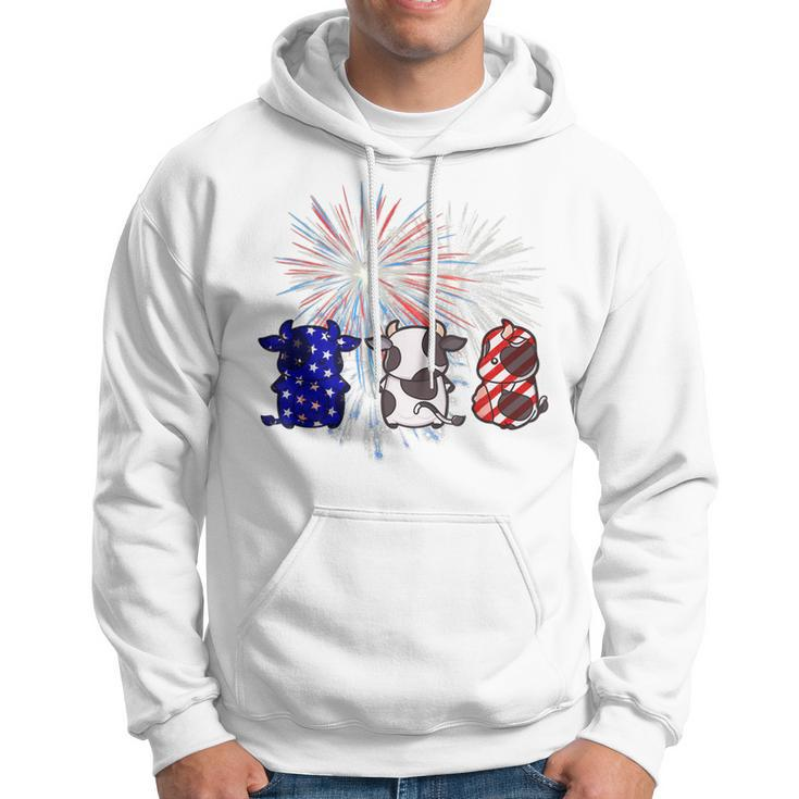 Red White Blue Cow Fireworks Patriotic 4Th Of July Hoodie
