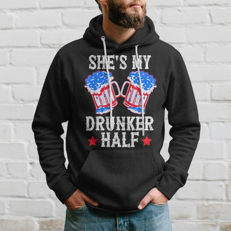4Th Of July Matching Couple Shes Is My Drunker Half Hoodie Gifts for Him