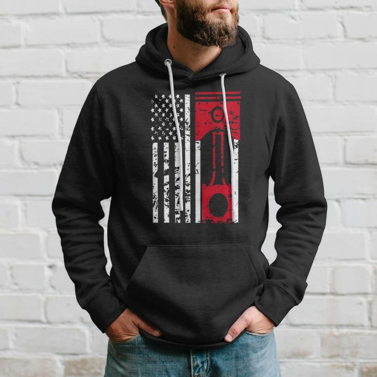 American Flag Piston Muscle Car Gears Mechanic Hoodie Gifts for Him